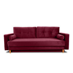 canapea extensibila burgundy din catifea premium cu saltea de tip relaxa